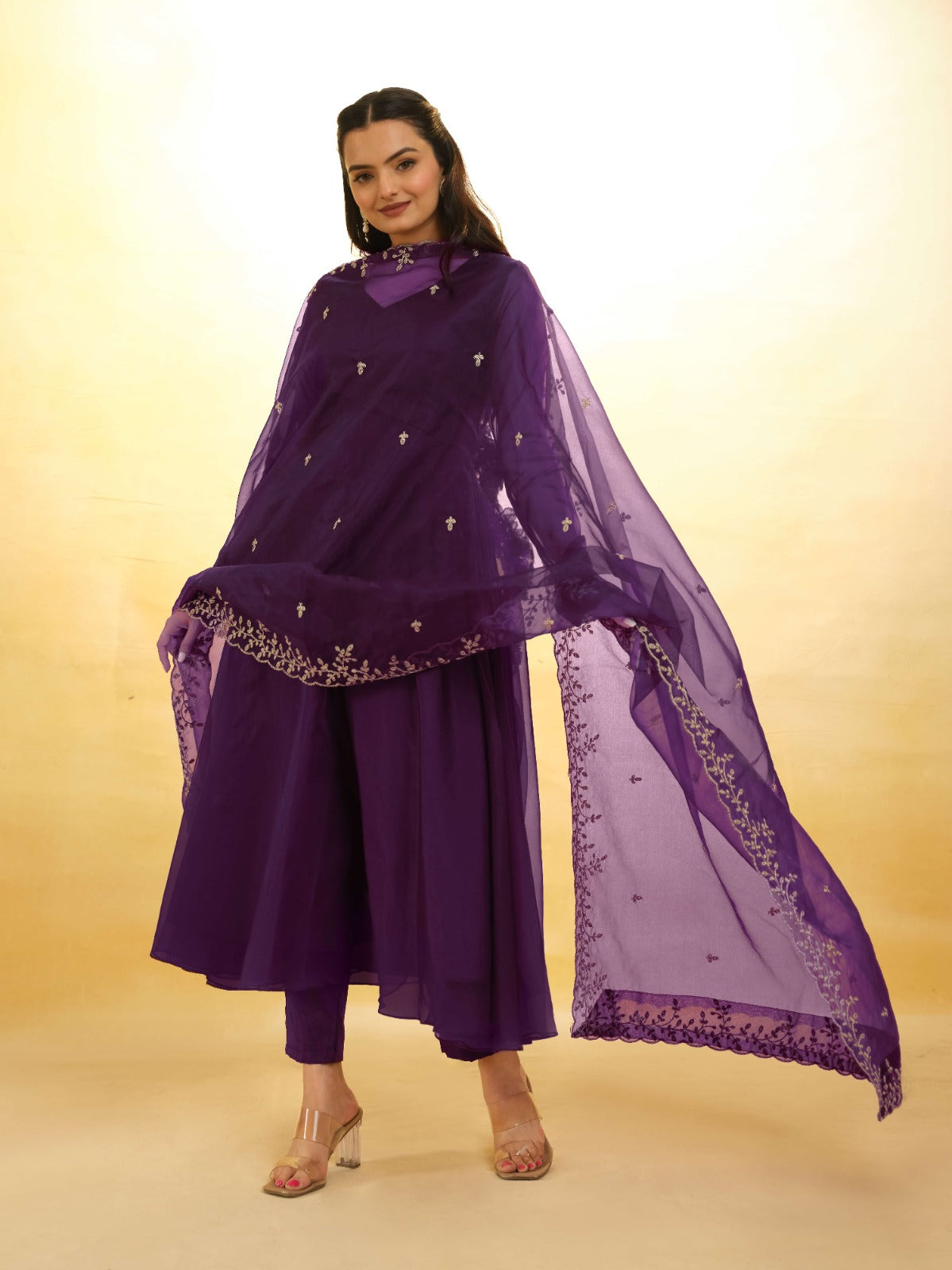 Purple Organza Dress with Intricate Embroidery – Ready to Wear