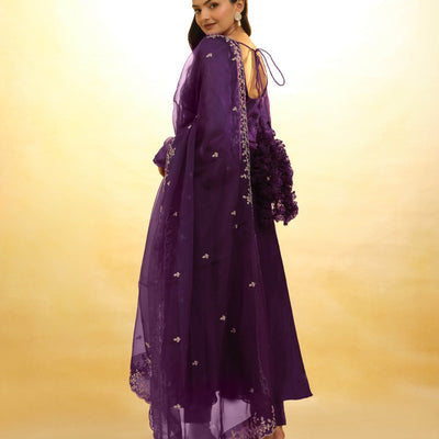 Purple Organza Dress with Intricate Embroidery – Ready to Wear