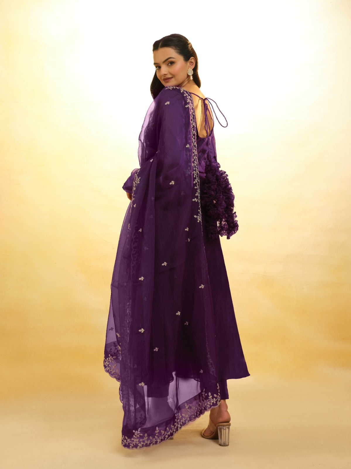 Purple Organza Dress with Intricate Embroidery – Ready to Wear