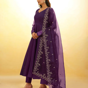 Purple Organza Dress with Intricate Embroidery – Ready to Wear
