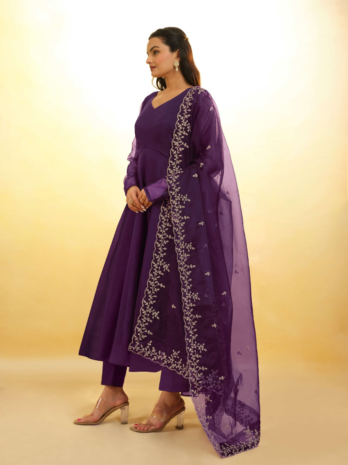 Purple Organza Dress with Intricate Embroidery – Ready to Wear