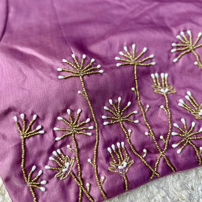 Purple Pista Silk Blouse with Handwork and Designer Handcrafted Collar