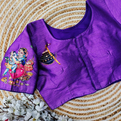 Purple Pure Silk Blouse with Antique Handcrafted Work