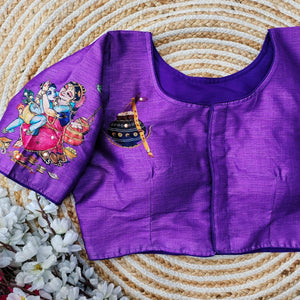Purple Pure Silk Blouse with Antique Handcrafted Work