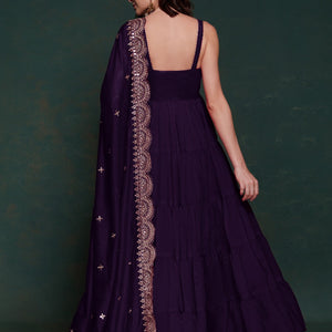 Purple Silk Gown with Sequins and Zari Embellishments