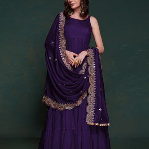 Purple Silk Gown with Sequins and Zari Embellishments