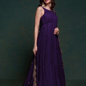 Purple Silk Gown with Sequins and Zari Embellishments