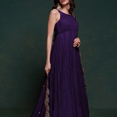 Purple Silk Gown with Sequins and Zari Embellishments