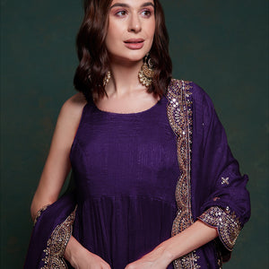 Purple Silk Gown with Sequins and Zari Embellishments