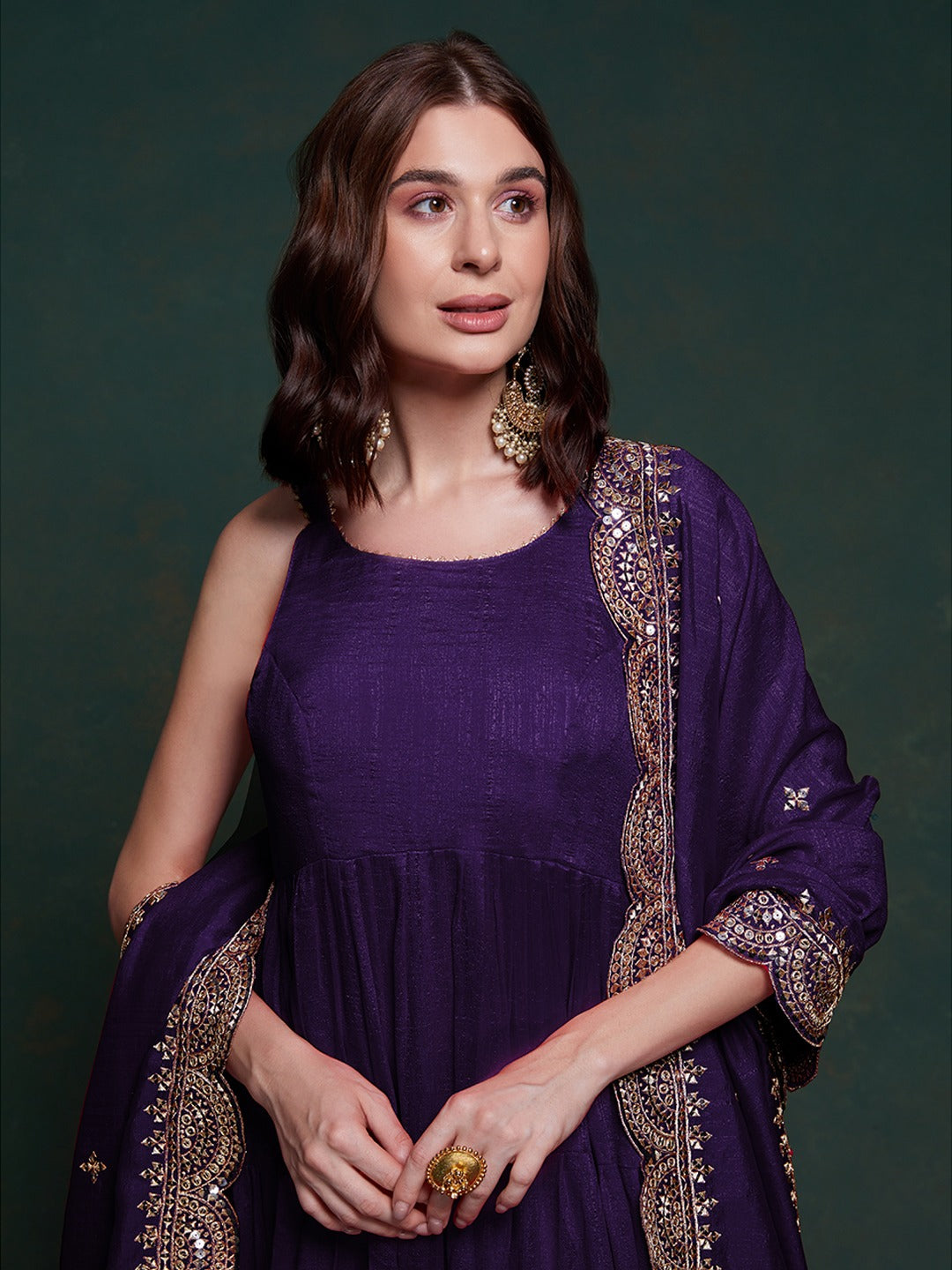 Purple Silk Gown with Sequins and Zari Embellishments