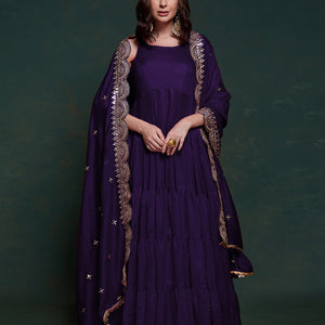 Purple Silk Gown with Sequins and Zari Embellishments