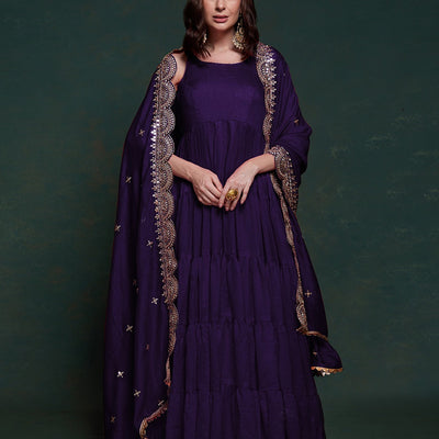 Purple Silk Gown with Sequins and Zari Embellishments