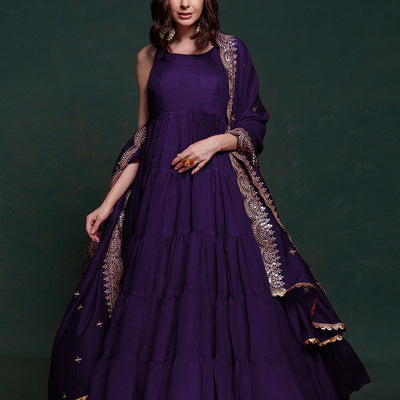 Purple Silk Gown with Sequins and Zari Embellishments