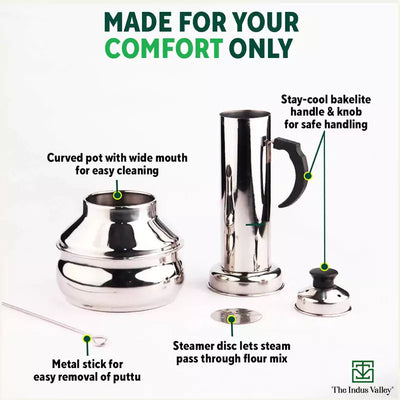 Stainless Steel Puttu Maker, Premium Quality, 100% Toxin-free, Non-stick, Bakelite Handle, Induction & Gas