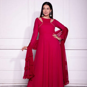 Red Georgette Gown with Matching Dupatta
