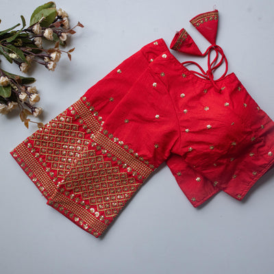 Red Kashish Silk Blouse with Beautiful Embroidery and Sequined Touch