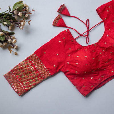 Red Kashish Silk Blouse with Beautiful Embroidery and Sequined Touch