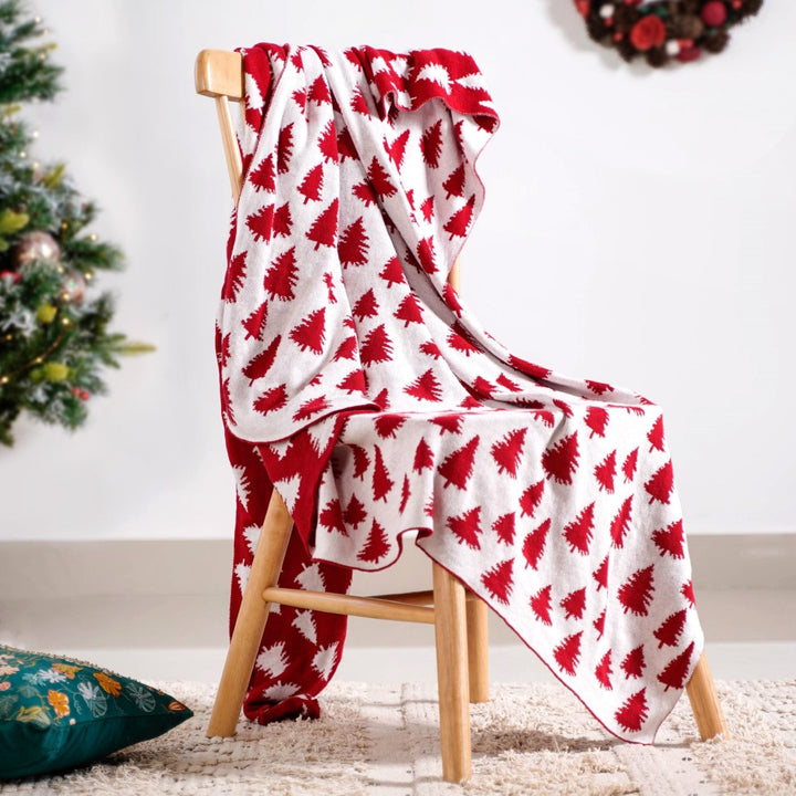 Reversible Style Christmas Tree Throw Blanket Red