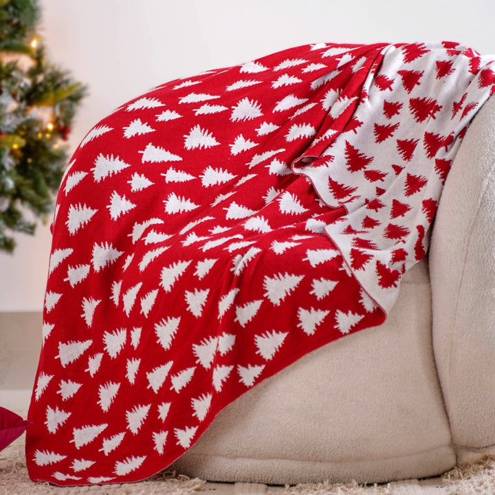 Reversible Style Christmas Tree Throw Blanket Red