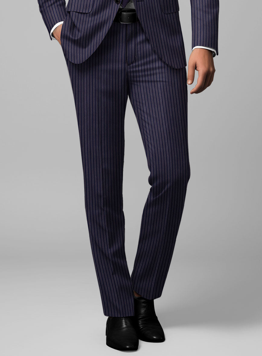 Reda Bravon Navy Blue Stripe Wool Pants