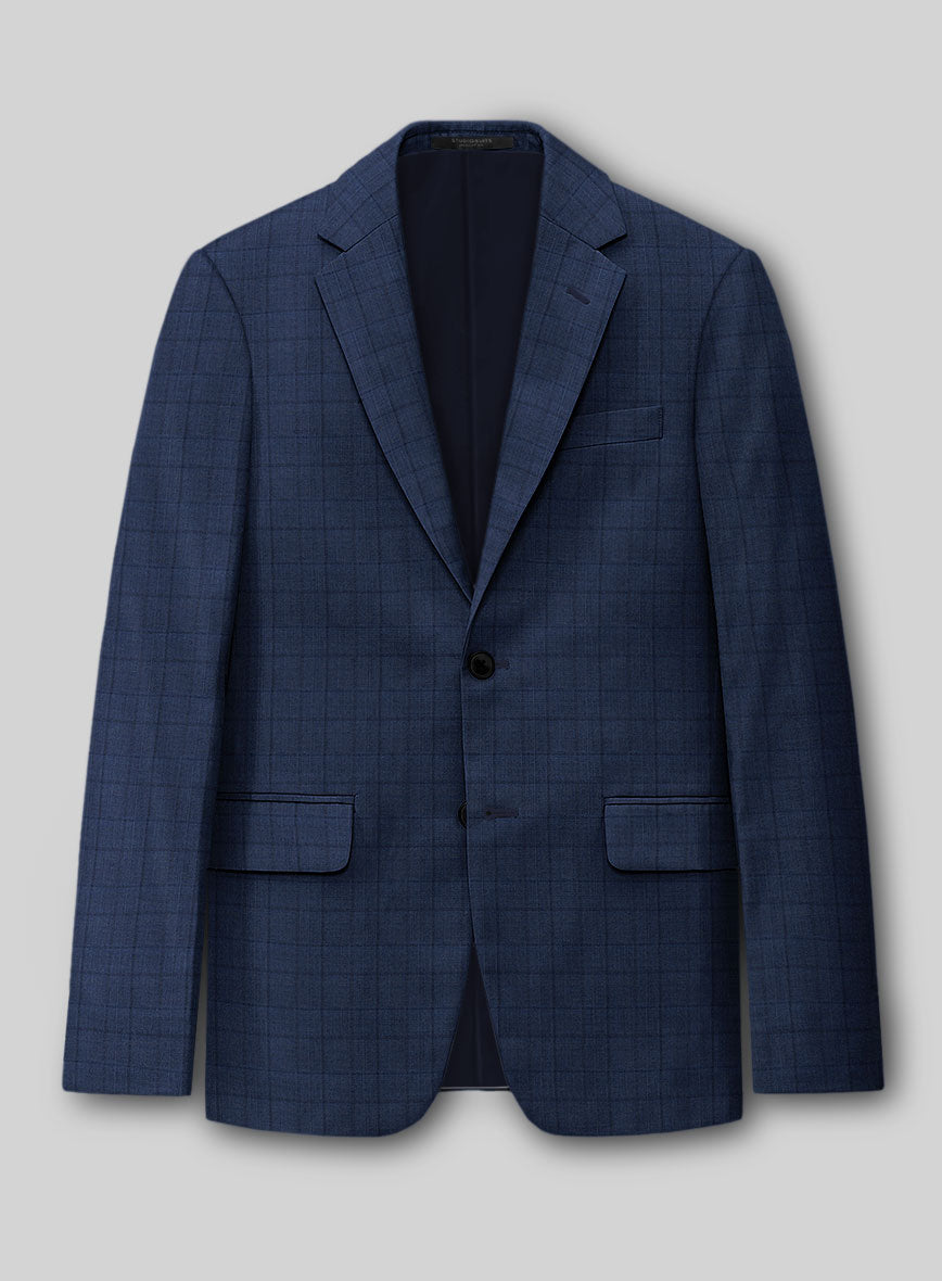 Reda Erlon Royal Blue Checks Wool Jacket