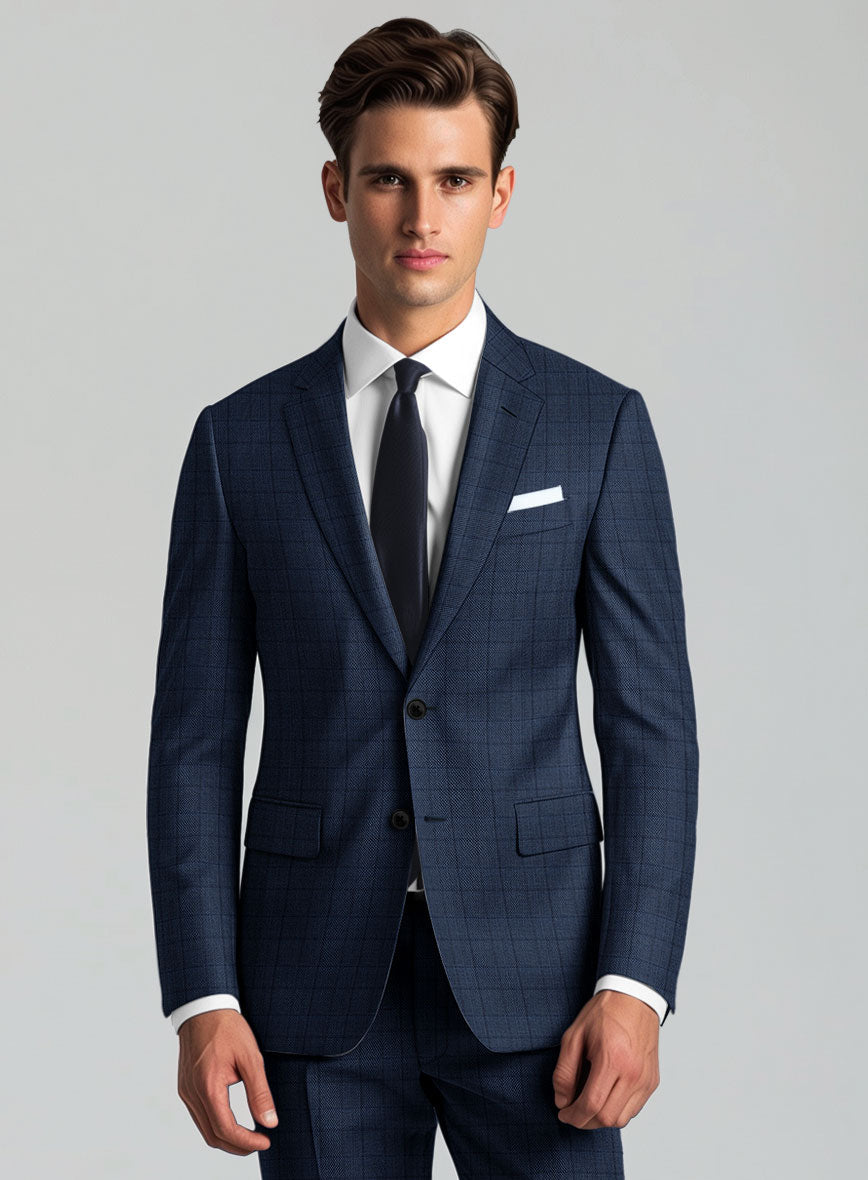 Reda Erlon Royal Blue Checks Wool Jacket