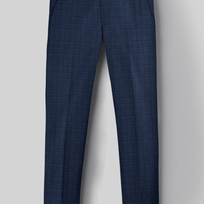 Reda Erlon Royal Blue Checks Wool Pants