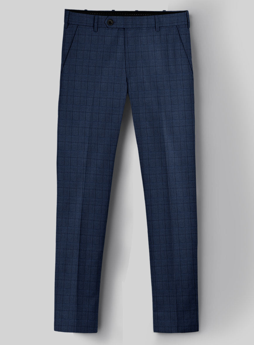 Reda Erlon Royal Blue Checks Wool Pants