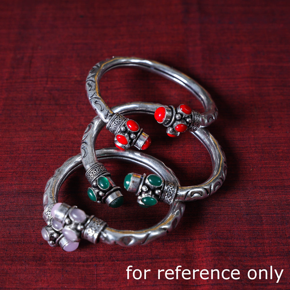 Antique Finish German Silver Stone  Kada / Bracelet (Adjustable)