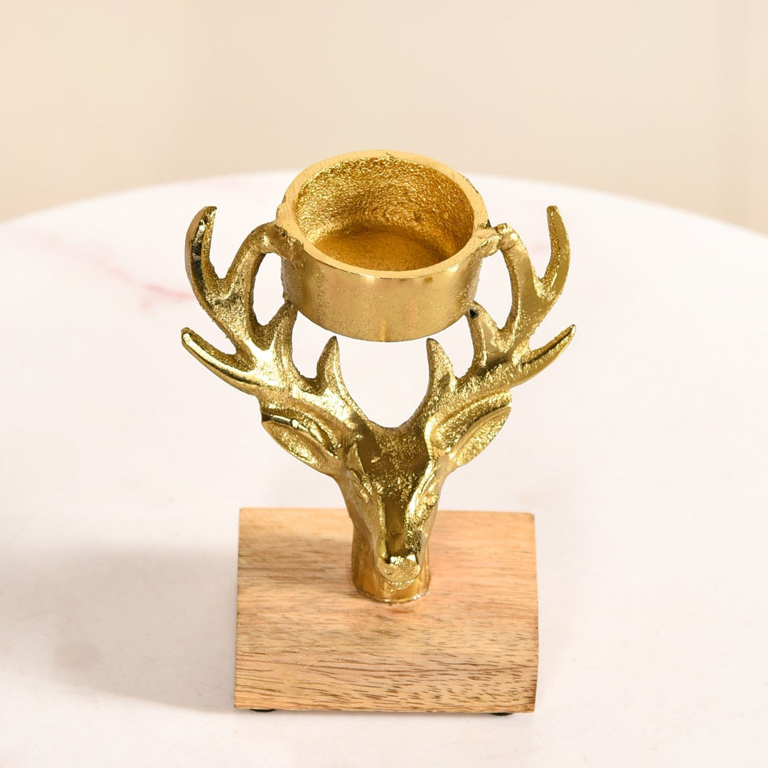 Set Of 2 Gold Stag Tea Light Candle Holder