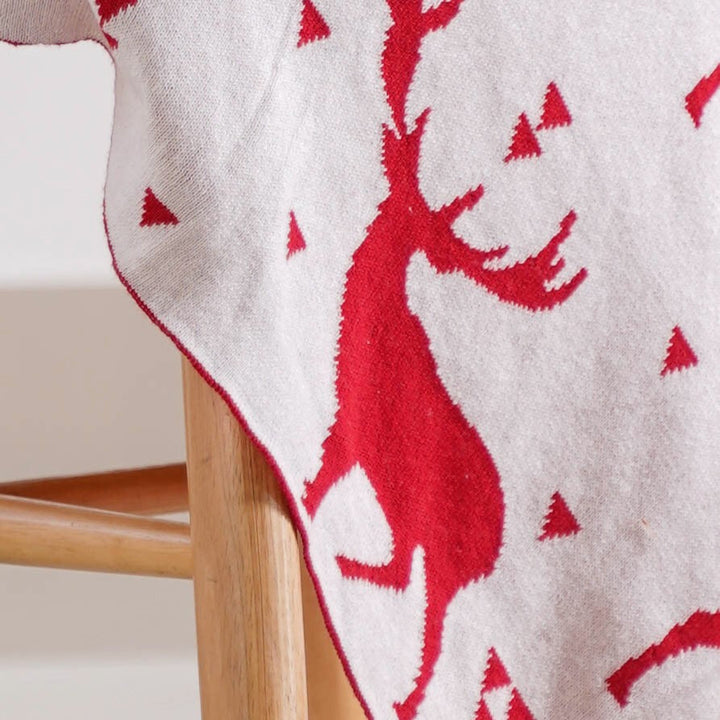 Reindeer Reversible Throw Blanket Red White