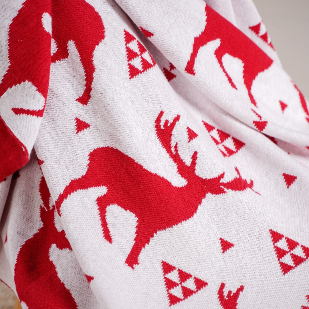 Reindeer Reversible Throw Blanket Red White