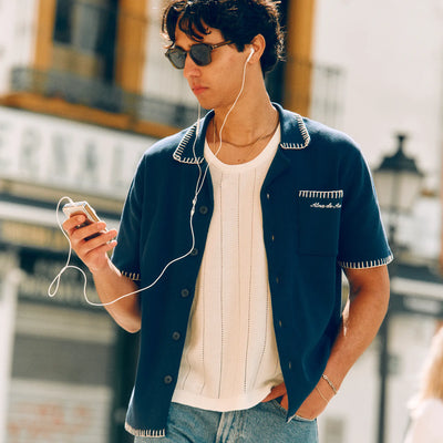 Alma De Ace Rexa Stitched Navy Blue Shirt