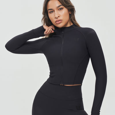 Ribbed Cropped Jacket - Black