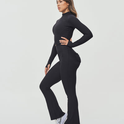 Ribbed Cropped Jacket - Black