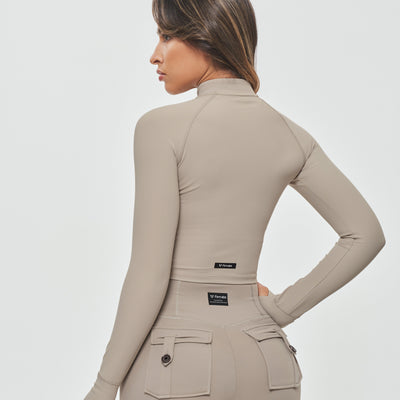 Ribbed Cropped Jacket - Khaki