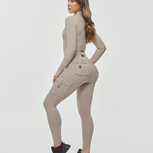 Ribbed Cropped Jacket - Khaki
