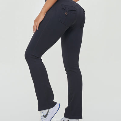 Ribbed Flare Leggings - Black