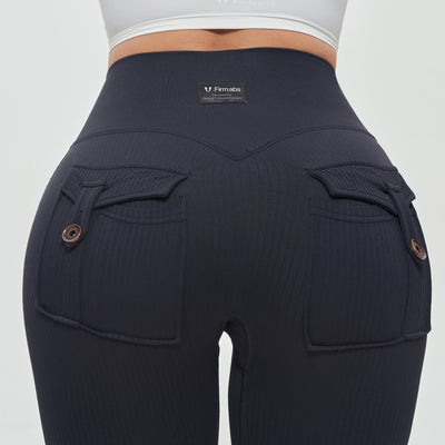 Ribbed Flare Leggings - Black