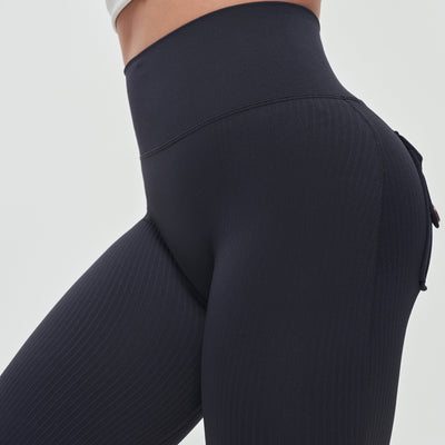 Ribbed Flare Leggings - Black