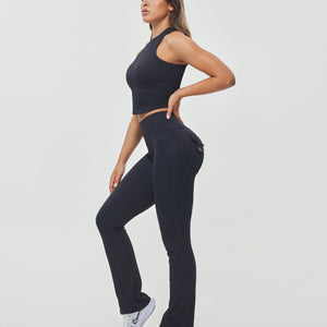 Ribbed Flare Leggings - Black