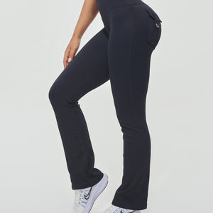 Ribbed Flare Leggings - Black