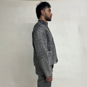 BIKER DENIM JACKET - LIGHT GREY