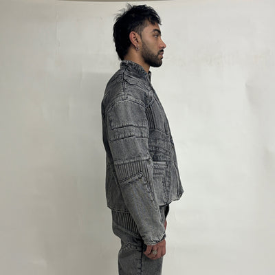 BIKER DENIM JACKET - LIGHT GREY