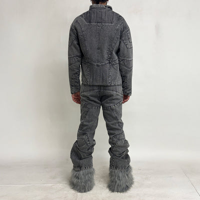 BIKER DENIM PANTS - LIGHT GREY