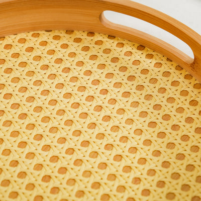 Set Of 2 Rattan Weave Round Wooden Trays