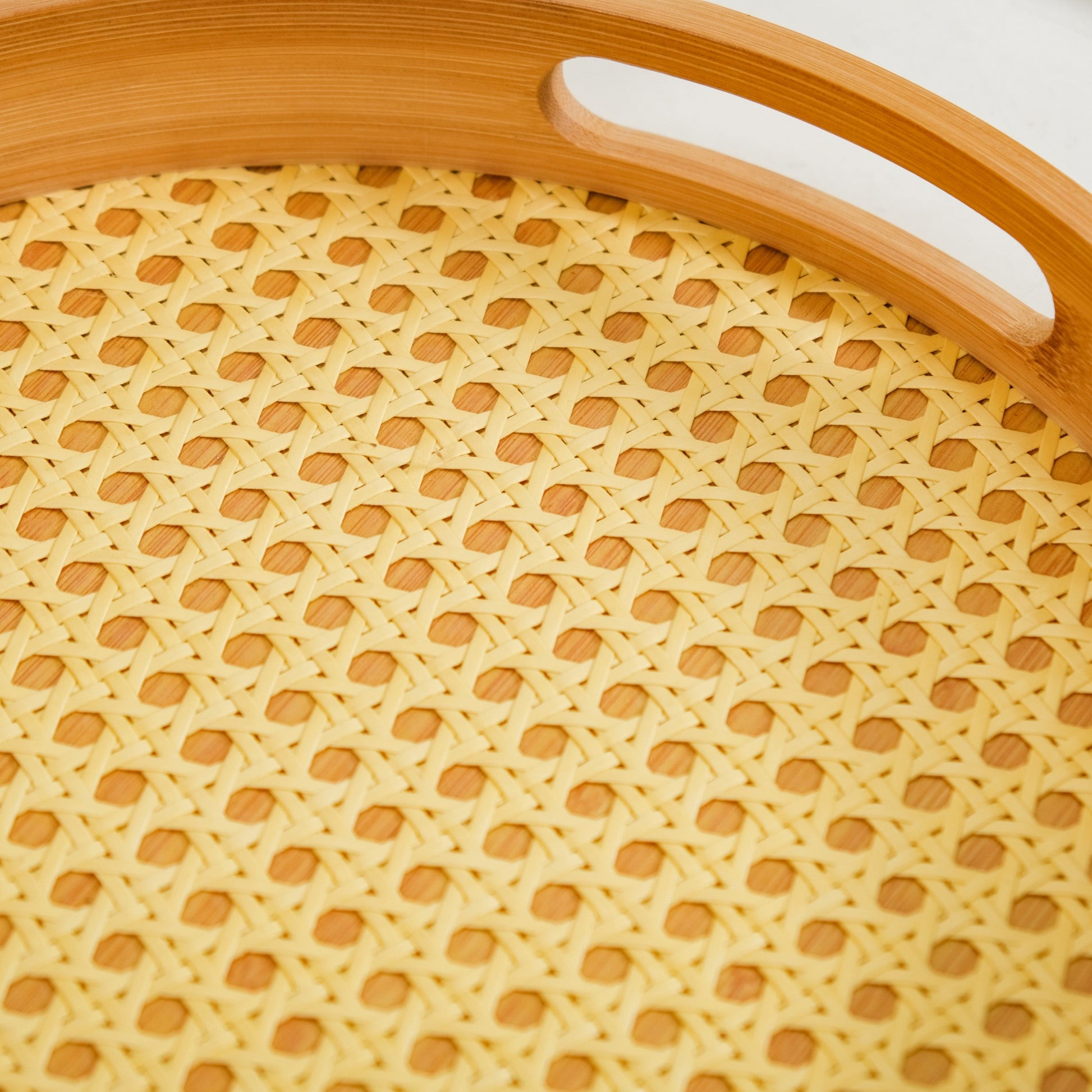Set Of 2 Rattan Weave Round Wooden Trays