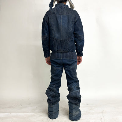 BIKER DIRTY DENIM JACKET - DARK BLUE