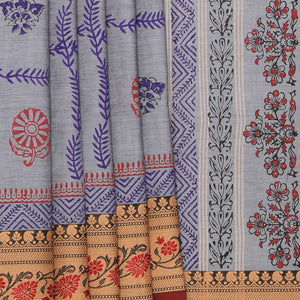Hand block printed cotton saree