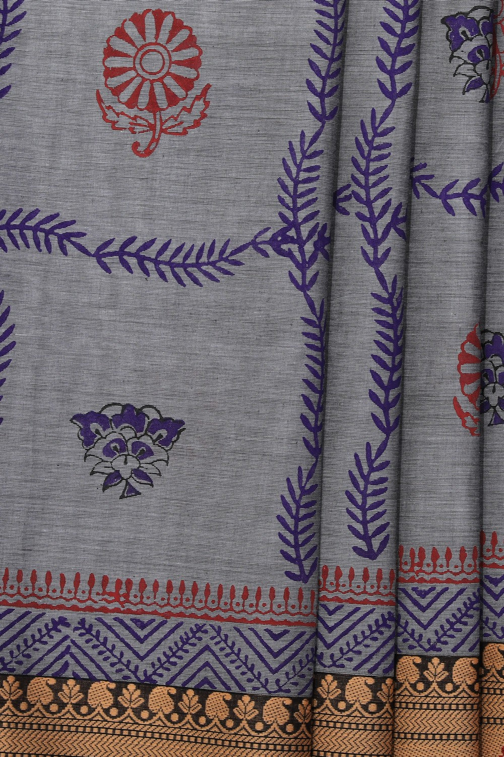 Hand block printed cotton saree